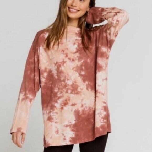 We the Free People Tie-Dye Long Sleeve Tee XS in Cabernet Combo Oversized - Picture 1 of 10